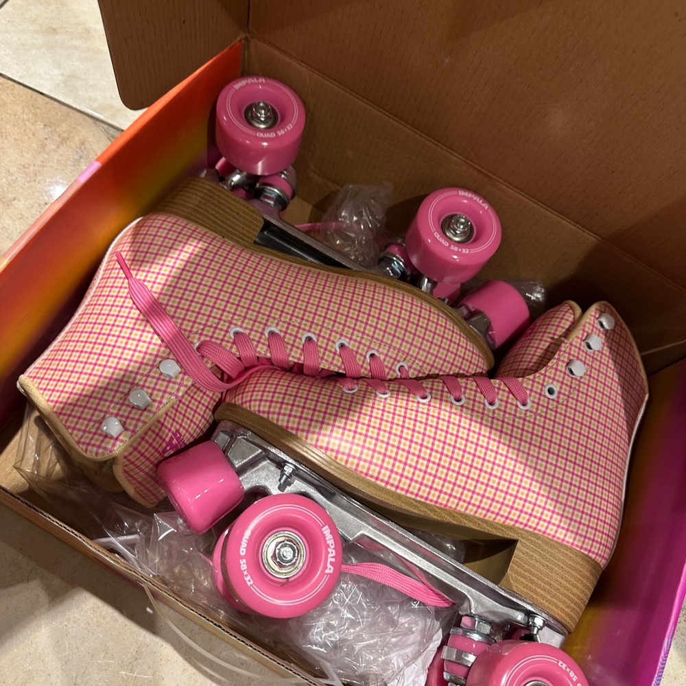 Impala Pink Checkered Roller Skates with Pink Wheels